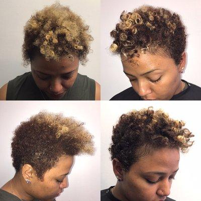 Perm rod set on natural short hair