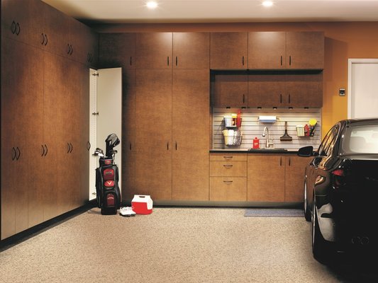 Garage built with Signature cabinets in Copper Blaze finish.