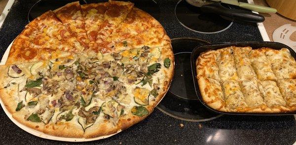 Family size pizza + hand-tossed cheesy bread