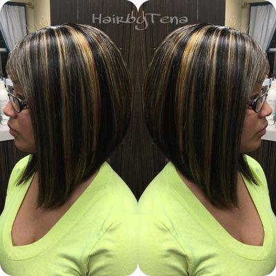 Gave my client some lowlights with a long Swing bob style.