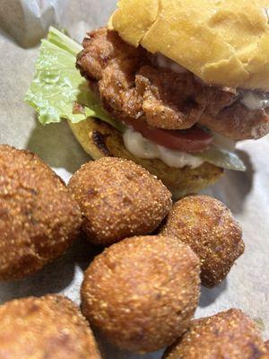 Mini chicken sandwich with hush puppies