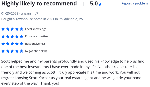 A review from one of our clients posted on our Zillow profile.