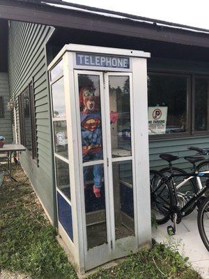 At Kaps, this phone booth with Superman clown inside