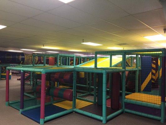 The maze and ball pit from one corner of the room.