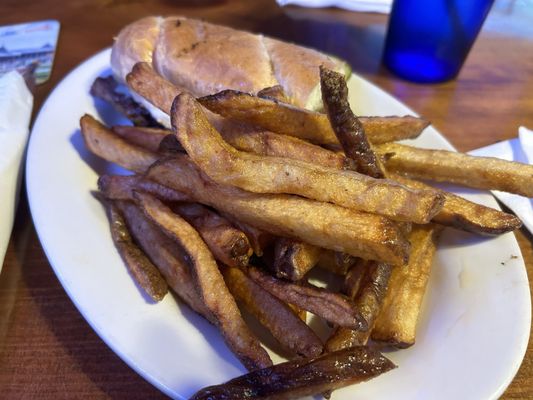 Cheesesteak sandwich and handmade fries. Sorry you can't really see the sandwich!