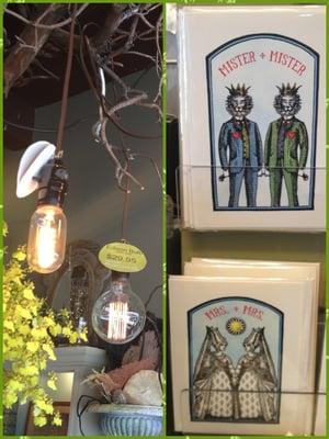 Cool light fixtures for sale, and wedding cards for same-sex couples!