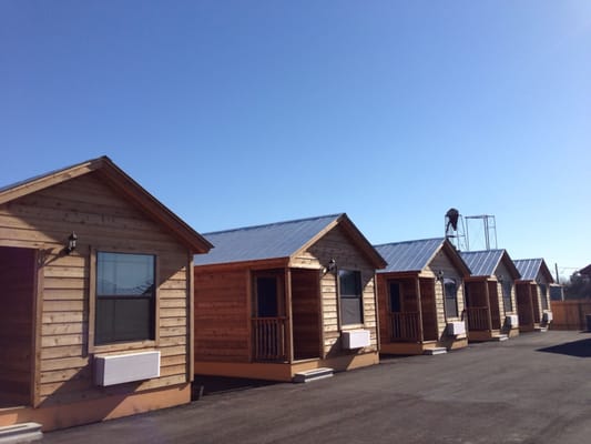 The blue skies of Texas are beautiful above the lodges.