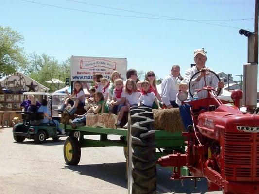 Having fun in the annual Cotton Gin Festival parade in downtown Burton