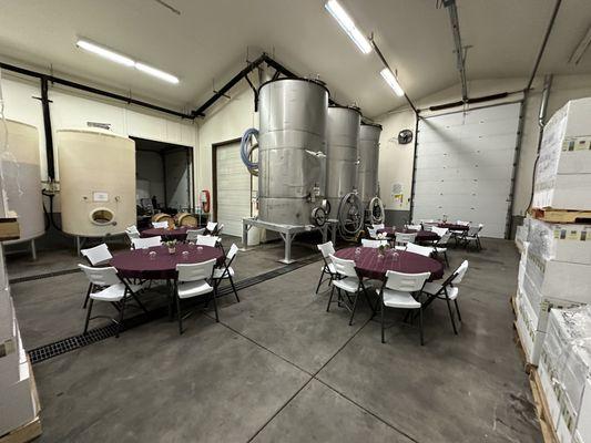 Lunch & Tasting set up for 30 ppl in the cellar.