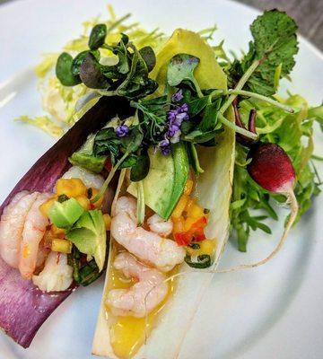 Bay shrimp cocktail in endive with mango salsa