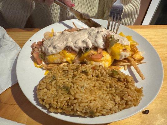 Chicken Tips with Spanish rice.