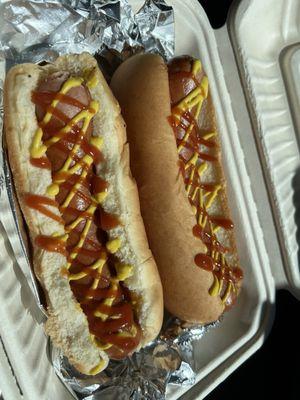 Plain hot dog with ketchup and mustard