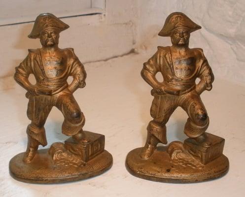 Bookends - Pirates   Approximately 5 3/4" x 4 ", plated cast iron. Hubley #420, early 1900's.,