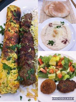 Really good ground chicken & beef kabob, hummus, falafel & salad!