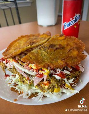 Venezuelan Pabellon, Plantain with Shredded Pork, Ham Cheese, Sauces, Sooo Good!