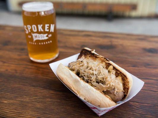 Our traditional, house made Bratwurst served with a cold beer.