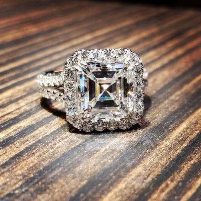 4.00ct Asscher Cut Diamond Halo Ring, GIA, custom designed by Raffi's