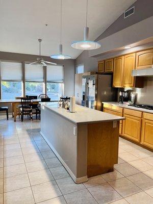 Rebuild kitchen island after water damage destroyed it.