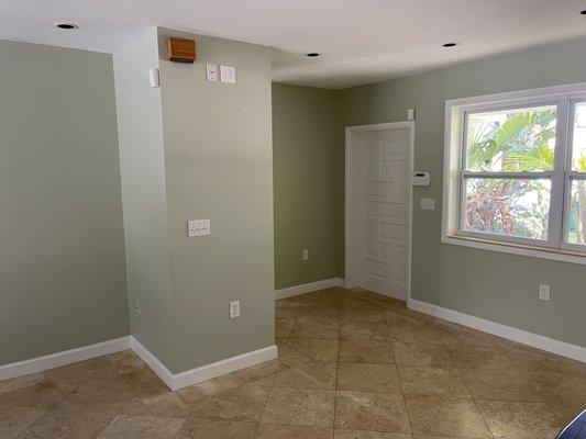 Living room, ceiling, walls, trim.