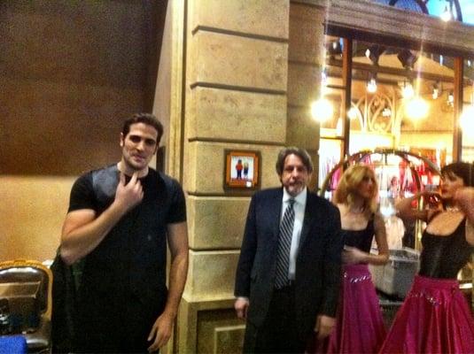 Stephane Vanel.  Magician of the year 2011 - International Magicians Society.  Next to him are the comic and his two assistants.