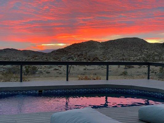 Pool, deck, sunrise