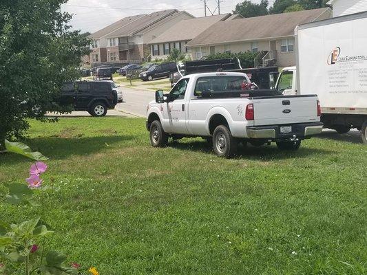 You can see where there started and ended up and how it flattened the grass but the work wasn't even in this yard.