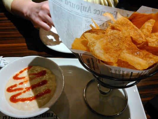 House Made Chips with Blue Cheese and Sriracha Sauce