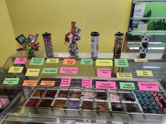 Over 30 choices of toppings to choose from...  from sprinkles, to gummies to fruit and nuts!