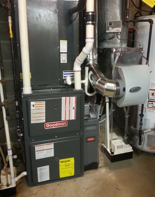 New 97% , variable speed drive furnace, 18 seer split system and humidifier.  Replaced a 26 year old system.  Warren, NJ