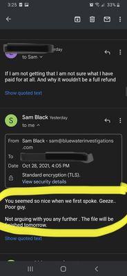 Sam Black is referring to the subject of our investigations here. "poor guy" is literally the deadbeat father of my wife's son.