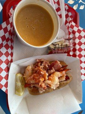 Lobster Roll with extra lobster and Lobster Bisque! Yum!