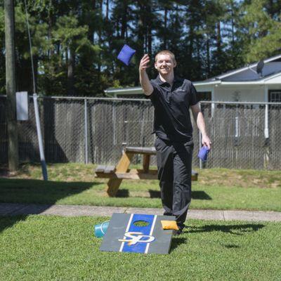 During warmer days we love to put out our cornhole set for customers and employees to enjoy!