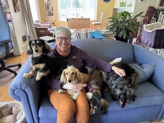 Marcia with her 2 Dachshunds and friends