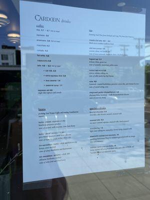 Menu as of May 2023