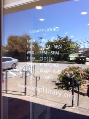 Library hours as of 6/12/15