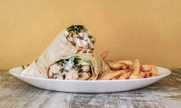 The Saint Louis Wrap: Season chicken, parsley, onions, tomato, cucumber, pickle, St. Louis sauce, and ranch dressing