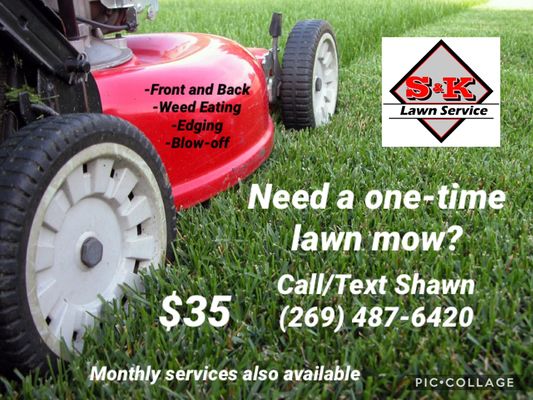 One-time lawn mow typical rate