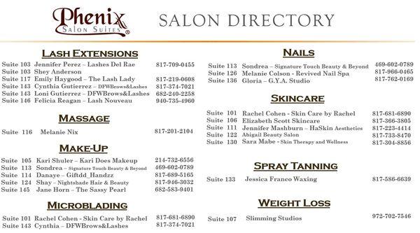 A list of our salon professionals