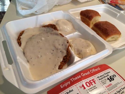 double chicken fried steak meal, double mashed potatoes