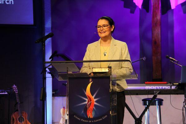 Senior Pastor, Pastor Lupe Sanchez sharing God's Word