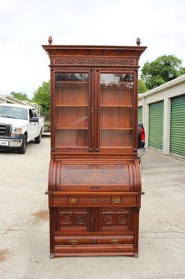 Burl Walnut Victorian Cylinder Roll Secretary Ca.1880