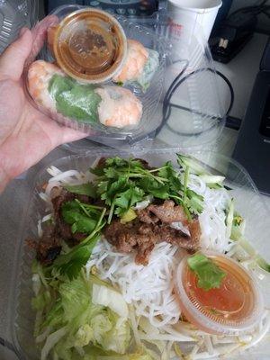 Spring roll and pork noodle