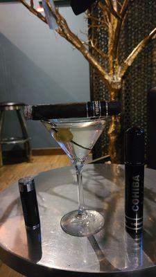 Dirty martini with Cohiba cigar