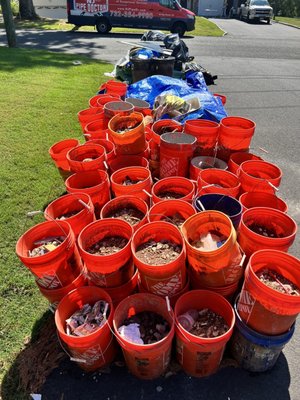 All the garbage he left! He eventually picked up the buckets after I wouldn't stop bothering him but he left everything else!