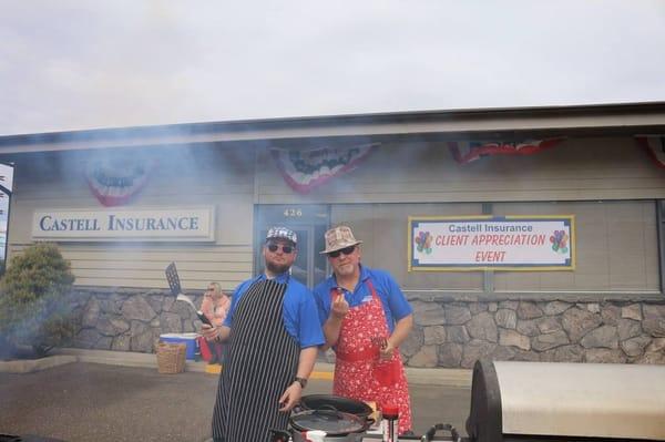 John and James grilling up burgers and dogs for our annual Client Appreciation BBQ during the Irrigation Festival Parade