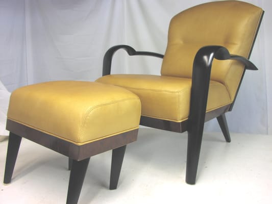 Contemporary Chair & Ottoman in Leather