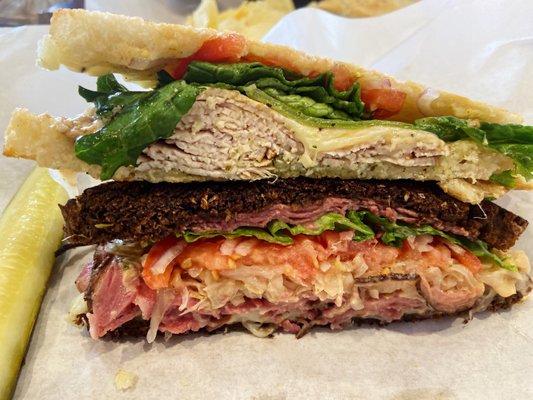 Swede Turkey Pesto (top), Reuben Sandwich (bottom)