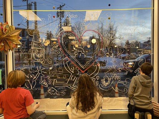 Students at work on the window