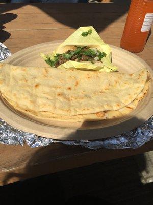 Steak taco and chicken quesadilla.