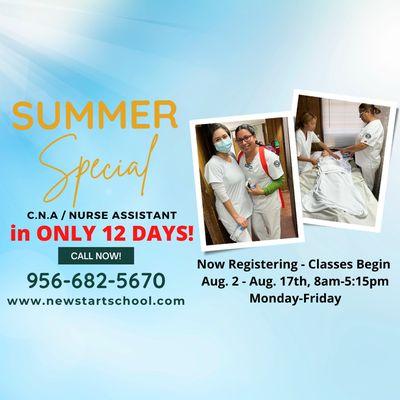 12 days, CNA Assistant, nurse aid training, English classes, Spanish classes, day classes, night classes, Sunday only classes